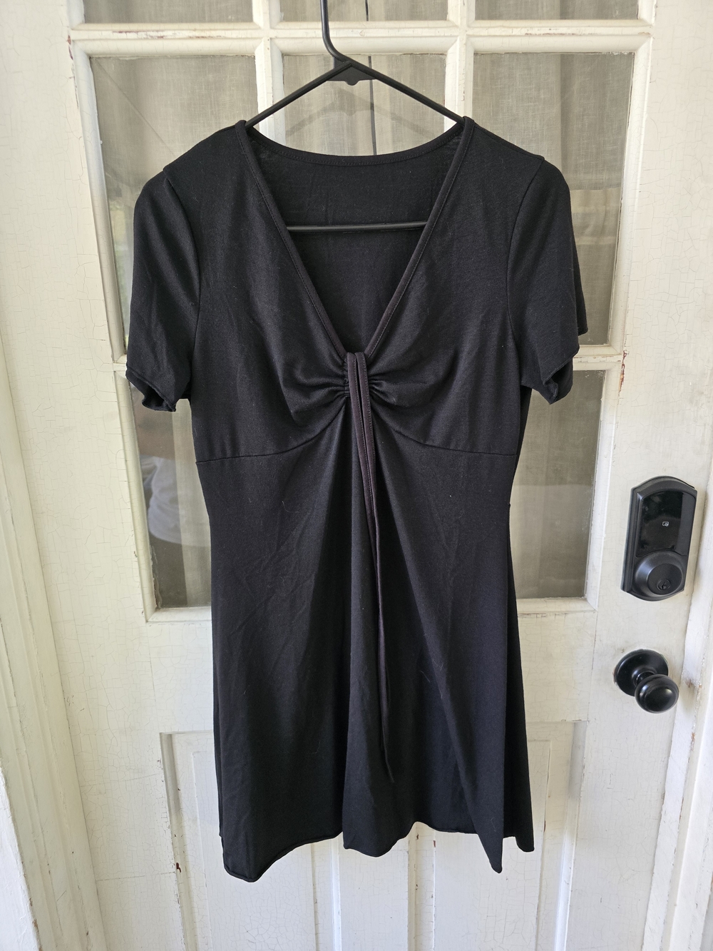 Black Knot-Front Short Sleeve Dress